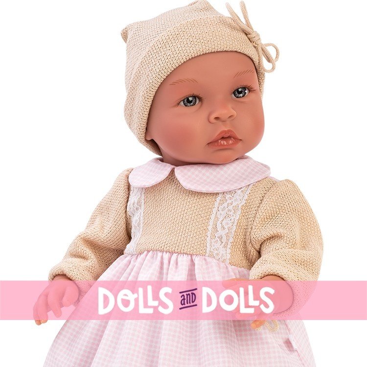 Así doll 46 cm - Leo with beige knitted dress with pink squares