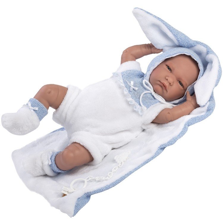 Llorens doll 42 cm - Crying Lalo with little rabbit blanket