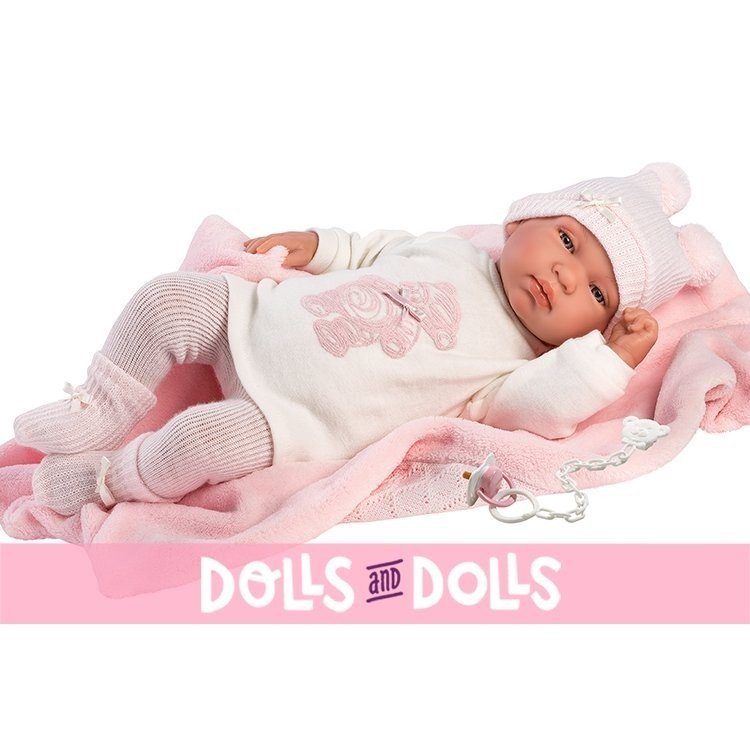 Llorens doll 44 cm - Crying Tina with pink blanket