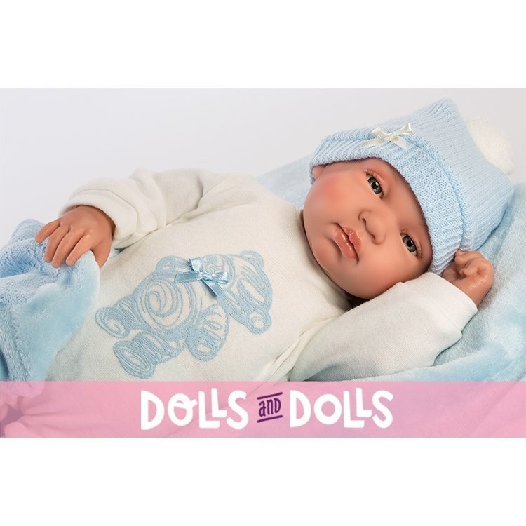 Llorens doll 44 cm - Crying Tino with blue blanket