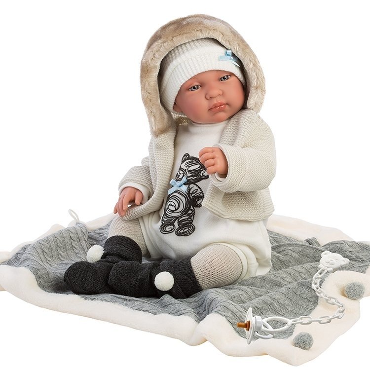 Llorens doll 44 cm - Crying Tino with blanket