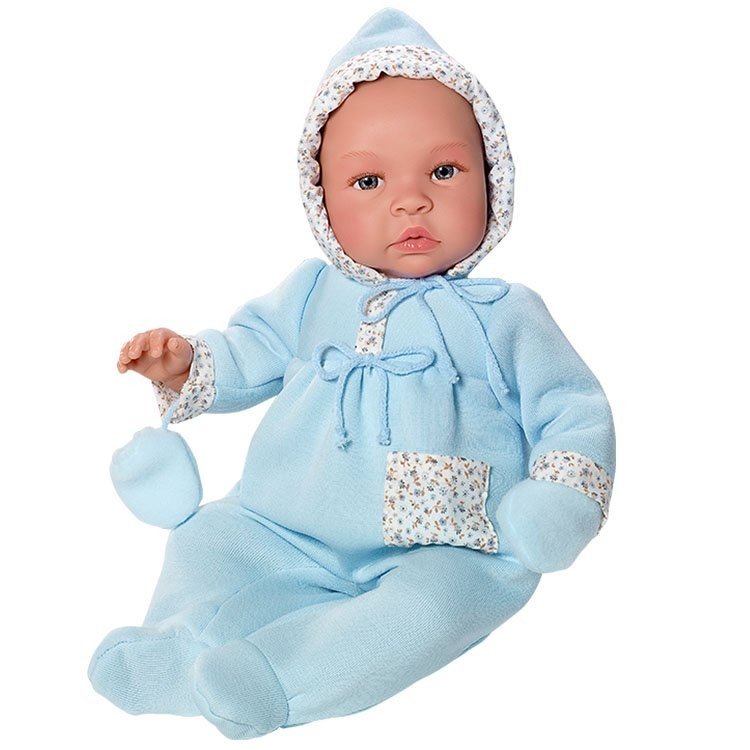 Así doll 46 cm - Leo with light blue rompers and pocket with floral print