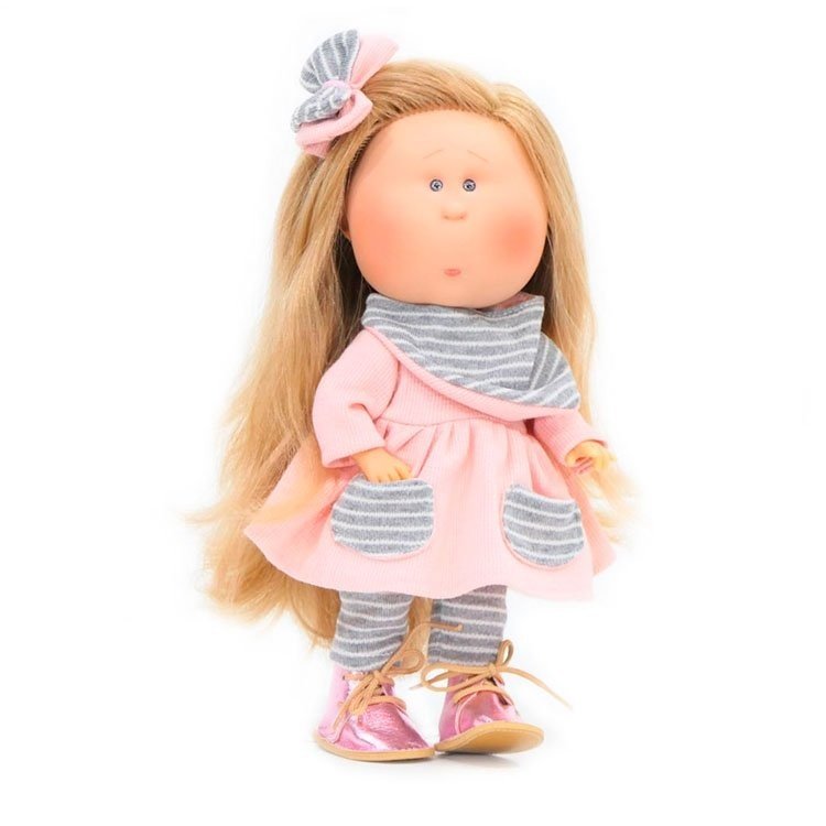Nines d'Onil doll 30 cm - Mia blonde in pink dress with stripes