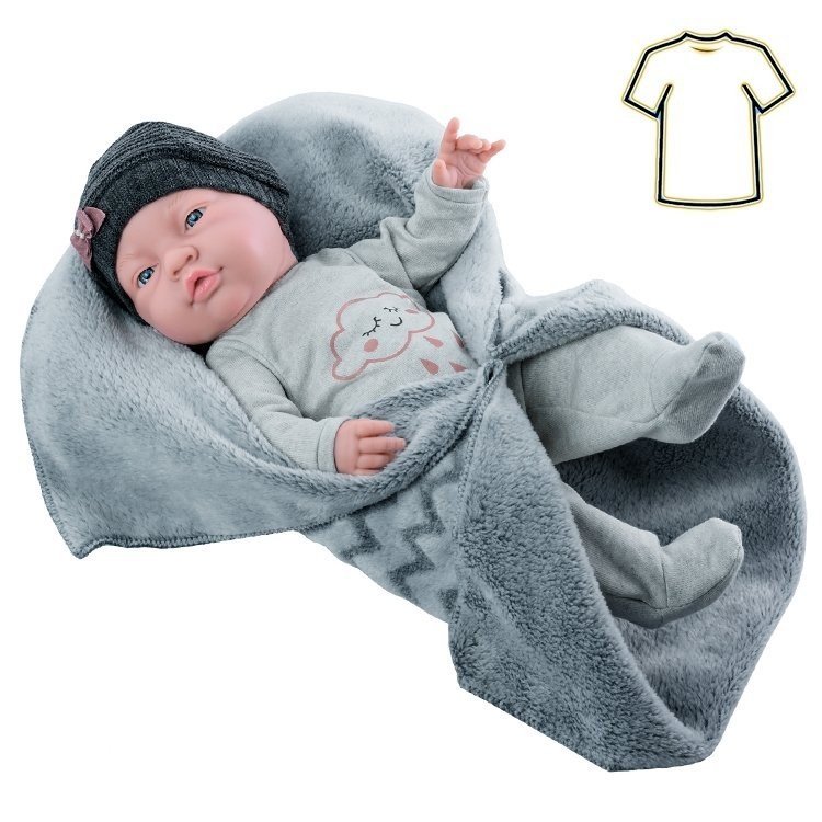 Outfit for Paola Reina doll 32 cm - Bebitos - Grey romper with blanket and hat