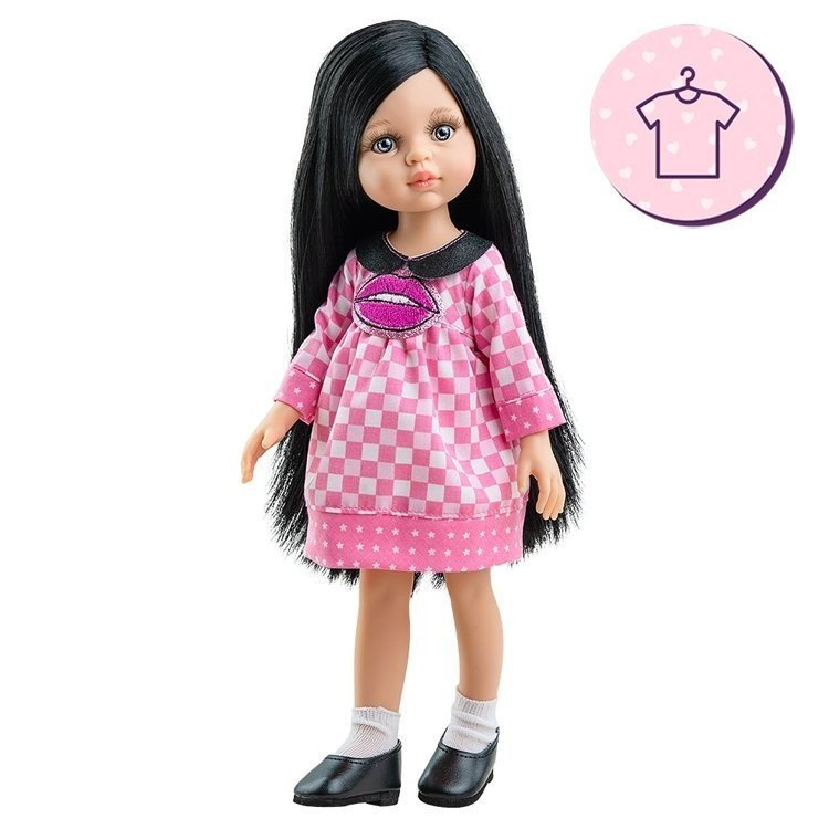 Outfit for Paola Reina doll 32 cm - Las Amigas - Carina plaid dress with kiss