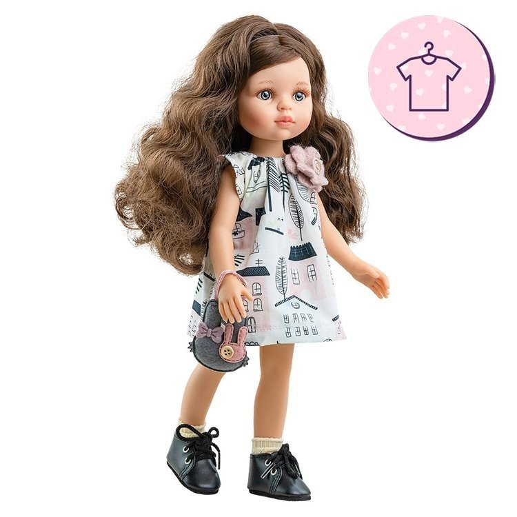 Outfit for Paola Reina doll 32 cm - Las Amigas - Carol printed dress and bag