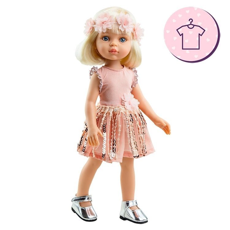 Outfit for Paola Reina doll 32 cm - Las Amigas - Claudia pink sequin dress
