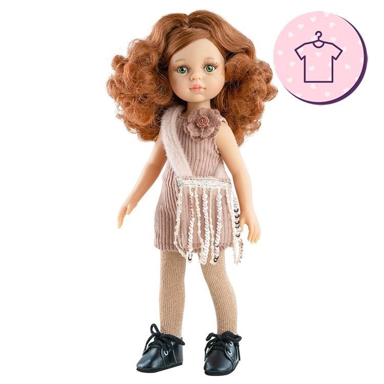 Outfit for Paola Reina doll 32 cm - Las Amigas - Cristi corduroy dress and sequined bag