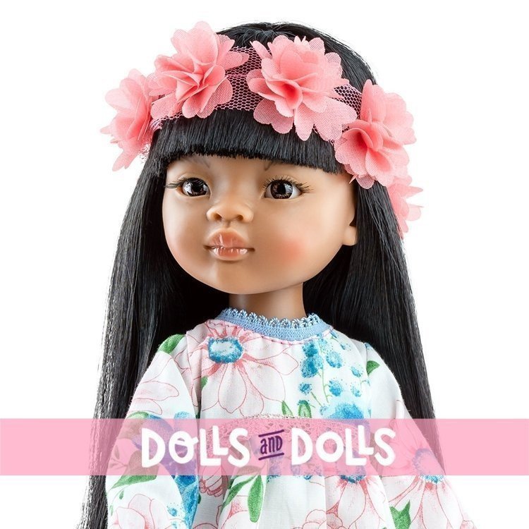 Paola Reina doll 32 cm - Las Amigas - Meily with flower dress and teddy bear