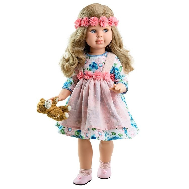 Paola Reina doll 60 cm - Las Reinas - Alma with flower dress and teddy bear