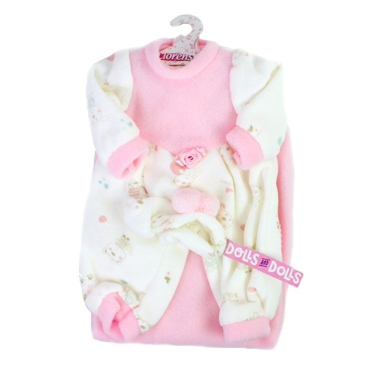 Clothes for Llorens dolls 35 cm - Pink printed outfit with headband and blanket