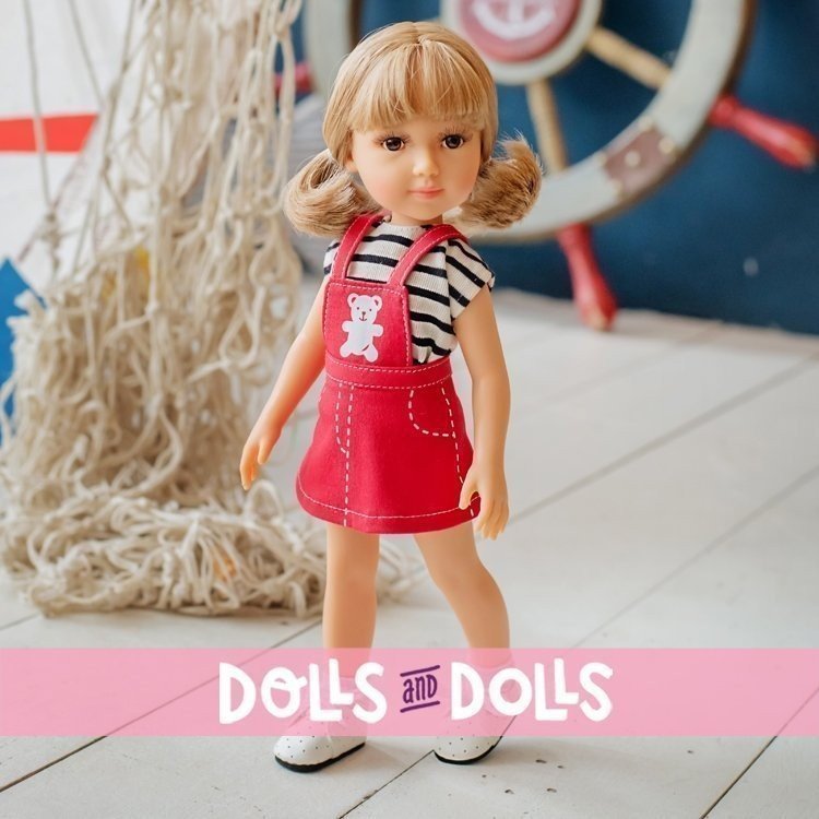 Reina del Norte doll 32 cm - Blanca with with red overalls and striped t-shirt