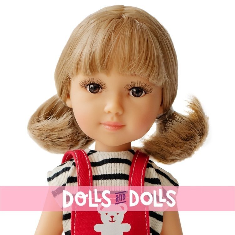 Reina del Norte doll 32 cm - Blanca with with red overalls and striped t-shirt