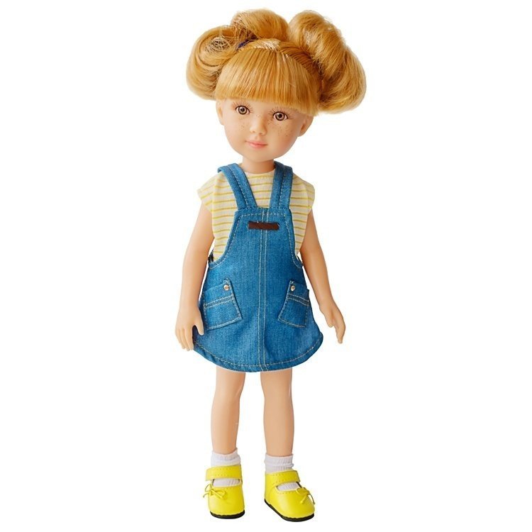 Reina del Norte doll 32 cm - Marita with denim overalls and striped t-shirt