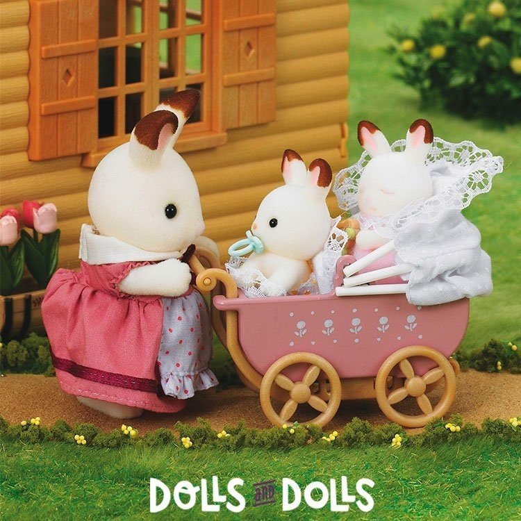 Sylvanian Families - Chocolate Rabbit Twins Set with pram and accesories