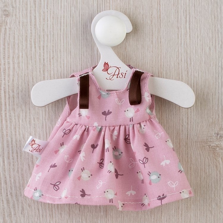 Outfit for Así doll 20 cm - Pink background bird dress for Bomboncín doll