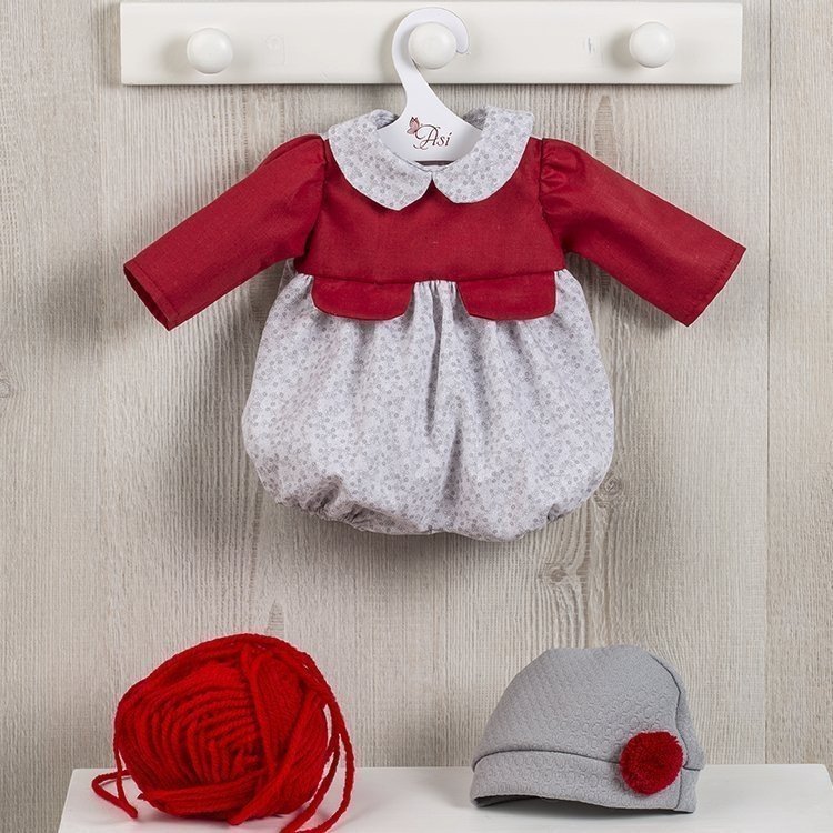 Outfit for Así doll 46 cm - Grey flower romper with red chest 