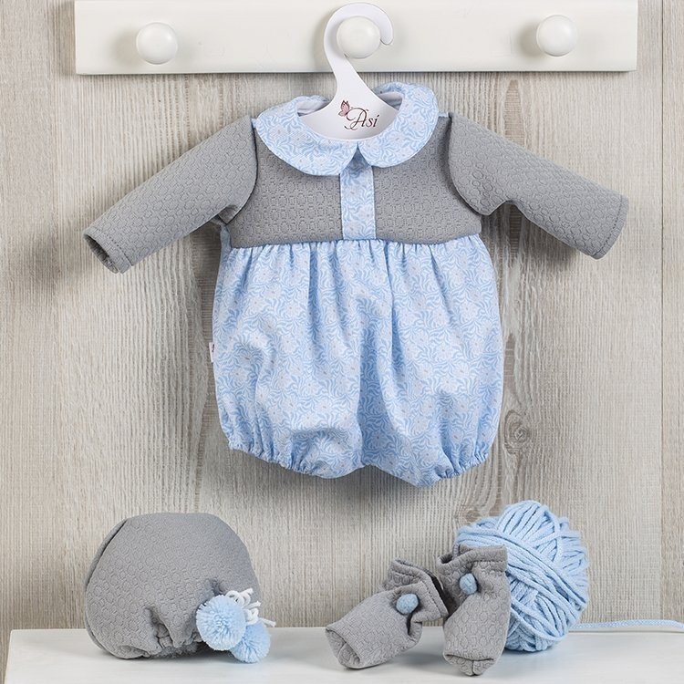 Outfit for Así doll 46 cm - Blue romper with grey chest 