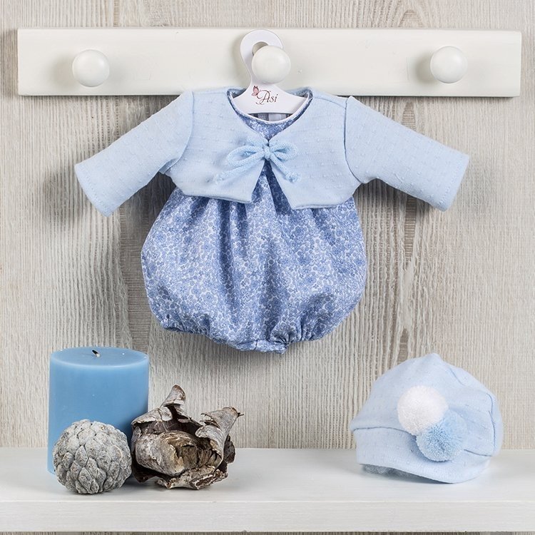 Outfit for Así doll 36 cm - Blue flower romper with plumeti jacket for Guille