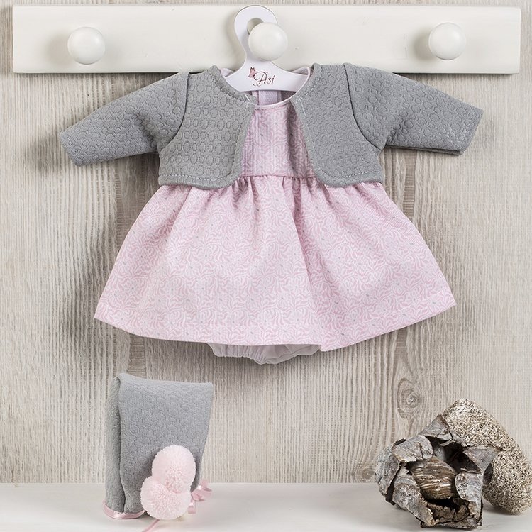 Outfit for Así doll 36 cm - Pink dress with openwork grey jacket for Koke