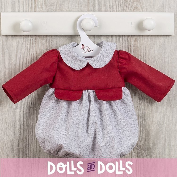 Outfit for Así doll 46 cm - Grey flower romper with red chest 