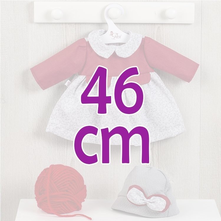 Outfit for Así doll 46 cm - Grey flower dress with red chest 