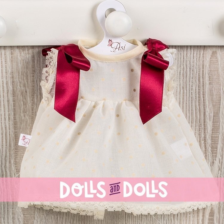 Outfit for Así doll 36 cm - Beige plumeti dress with maroon laces and hood for Sammy