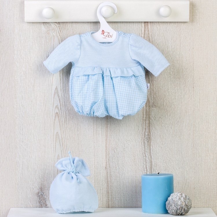 Outfit for Así doll 36 cm - Light-blue vichy romper with chest for Guille
