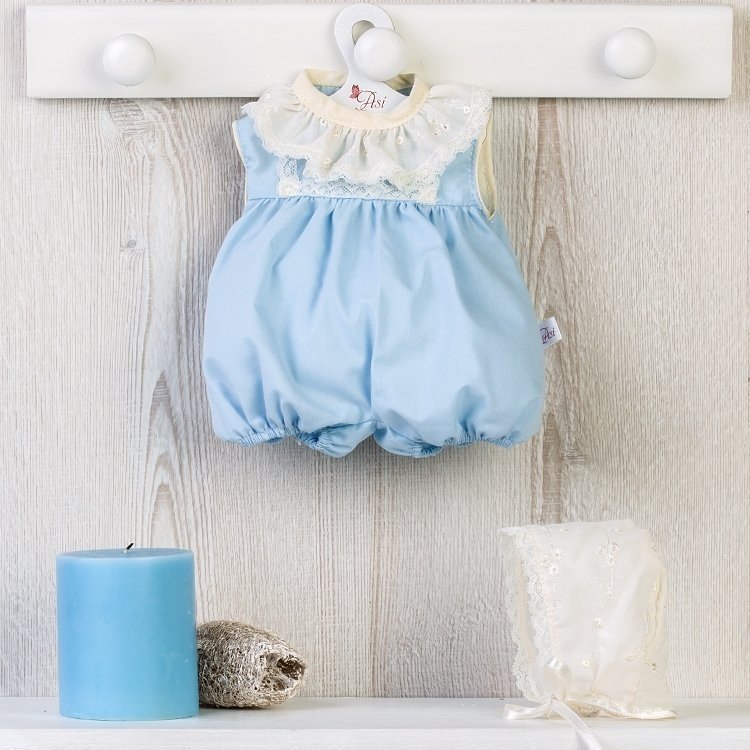 Outfit for Así doll 36 cm - Light-blue romper with beige embroided hood for Koke