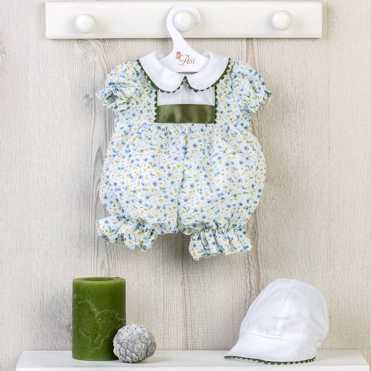 Outfit for Así doll 46 cm - Blue flowers printed romper and green details for Leo