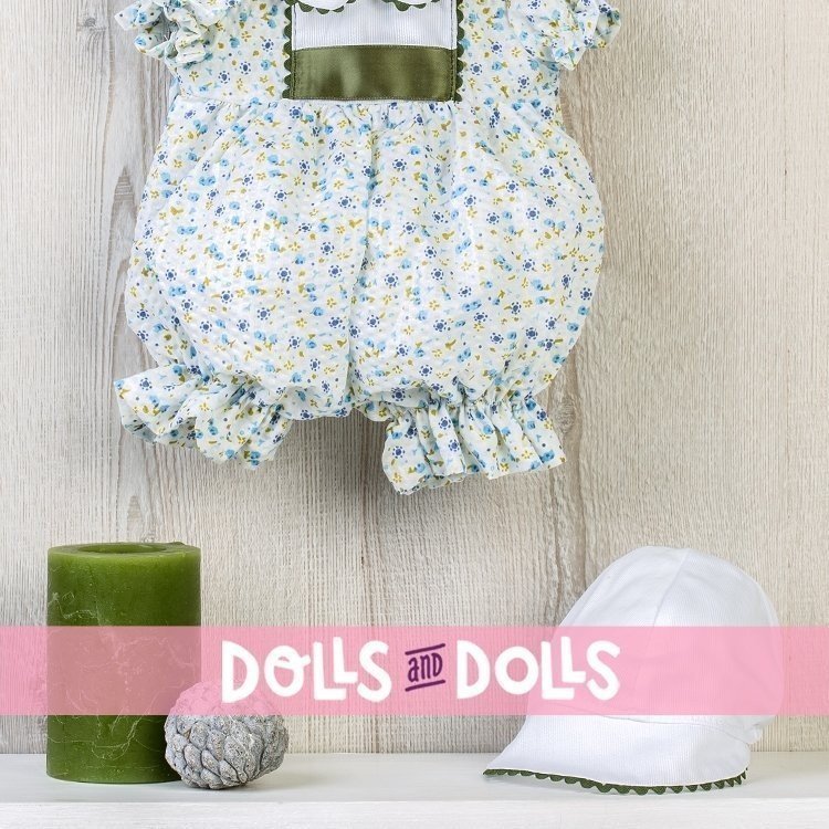 Outfit for Así doll 46 cm - Blue flowers printed romper and green details for Leo