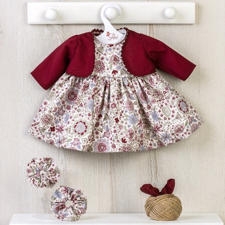 Outfit for Así doll 46 cm - Maroon flower printed dress with jacket for Noor