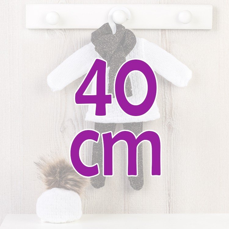 Outfit for Así doll 40 cm - White knitted dress and hat with black leotard and scarf for Sabrina doll