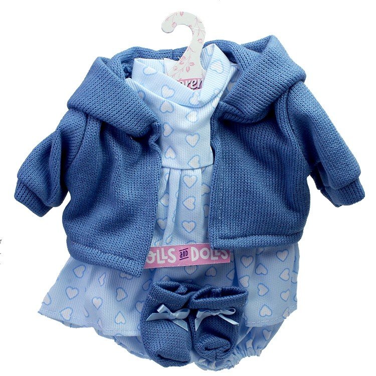 Clothes for Llorens dolls 38 cm - Hearts printed dress with blue jacket