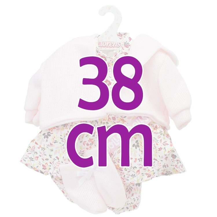Clothes for Llorens dolls 38 cm - Flower printed dress with pink jacket