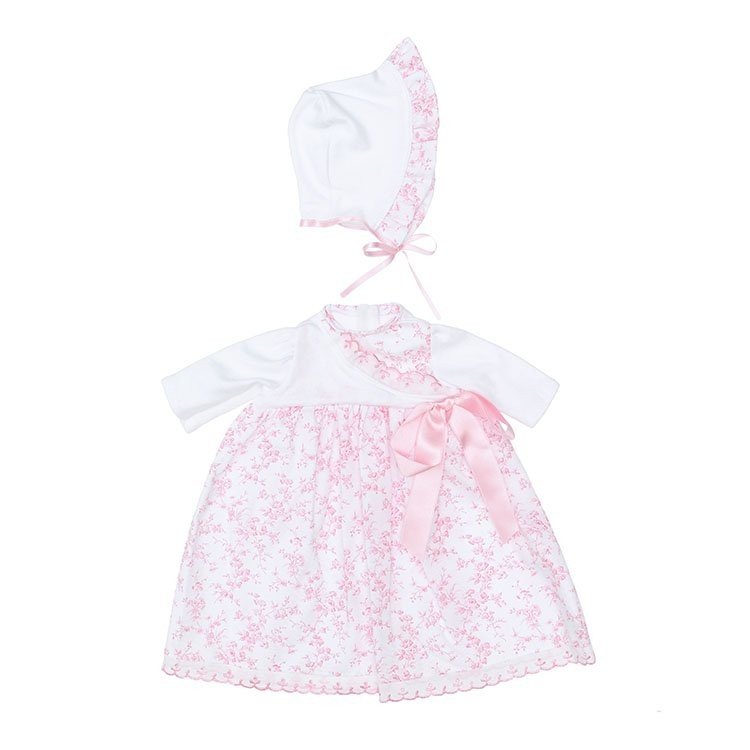 Outfit for Así doll 46 cm - Long dress with pink flowers and hat, for Leo doll