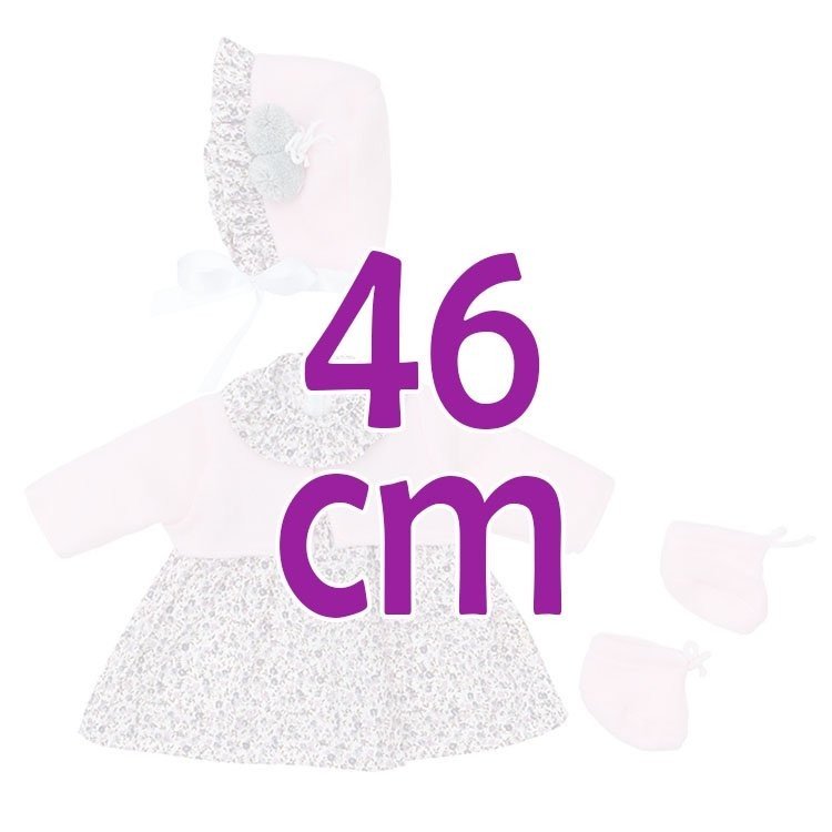 Outfit for Así doll 46 cm - Grey flowers dress with pink jacket with hat and booties for Leo