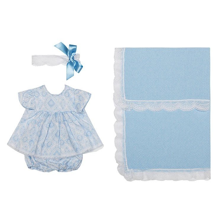 Outfit Así doll 46 cm - Light blue print dress with blanket for Leo doll