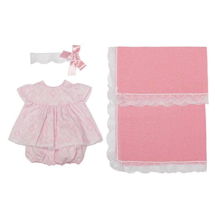 Outfit for Así doll 46 cm - Pink print dress with blanket for Leo doll