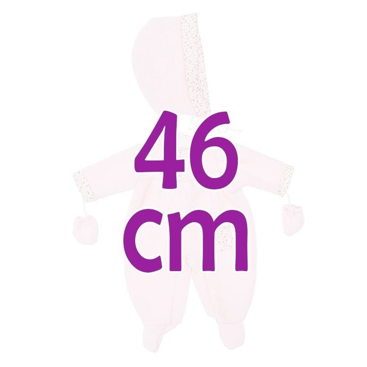 Outfit for Así doll 46 cm - Pink rompers with pocket with floral print with mittens and hat for Leo
