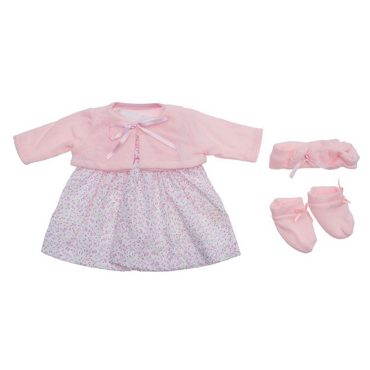 Outfit for Así doll - Pink flowers dress with jacket, booties and band head, for María doll 43 cm