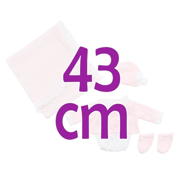 Outfit for Así doll 43 cm - White rompers and pink jacket, hat, booties and blanket for Maria doll
