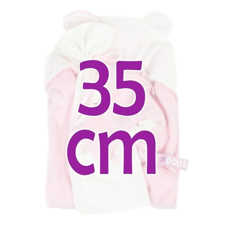 Clothes for Llorens dolls 35 cm - Pink outfit with hood towell, sheet and nappy