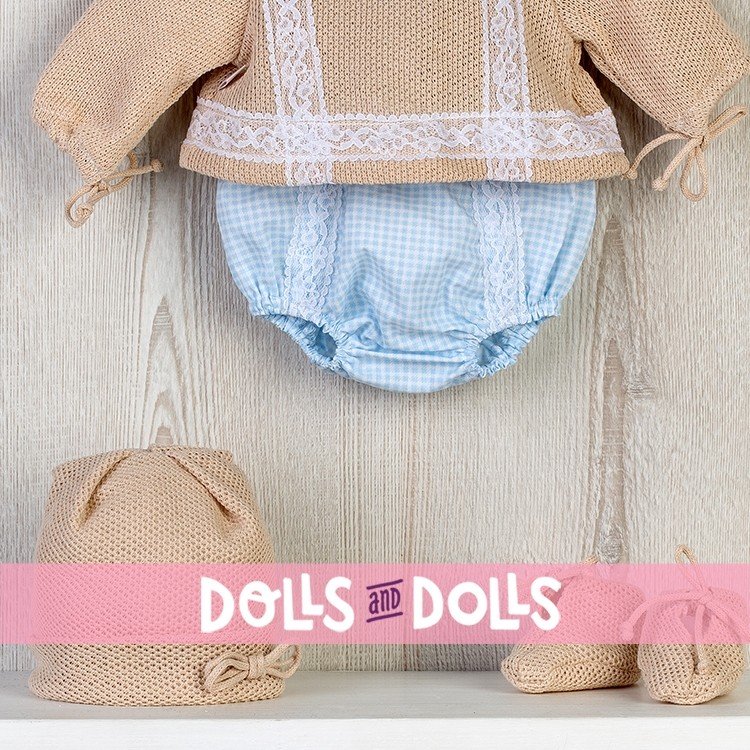 Outfit for Así doll 46 cm - Knitted dress with blue squares with hat and booties for Leo