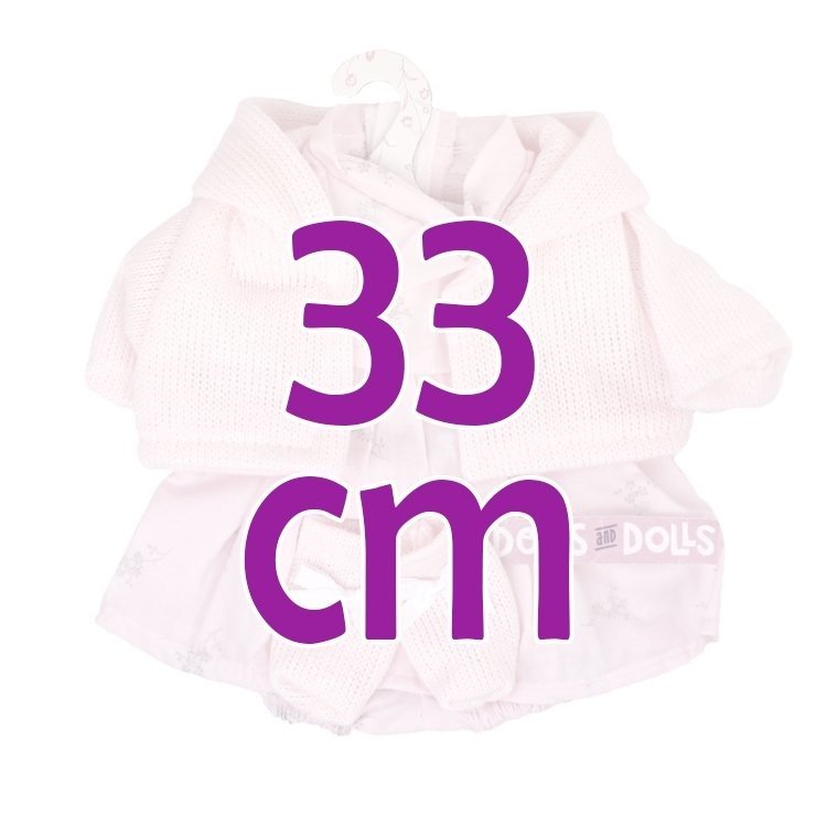 Clothes for Llorens dolls 33 cm - Pink printed outfit with pink jacket and booties