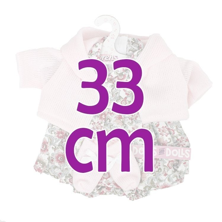 Clothes for Llorens dolls 33 cm - Flower printed outfit with light pink jacket and booties