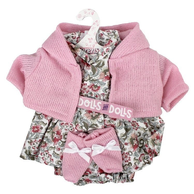Clothes for Llorens dolls 33 cm - Flower printed outfit with pink jacket and booties