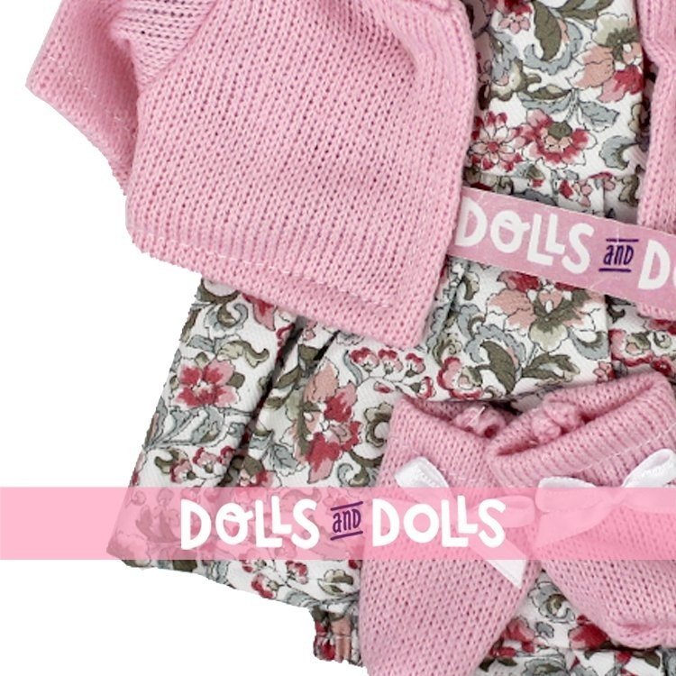Clothes for Llorens dolls 33 cm - Flower printed outfit with pink jacket and booties