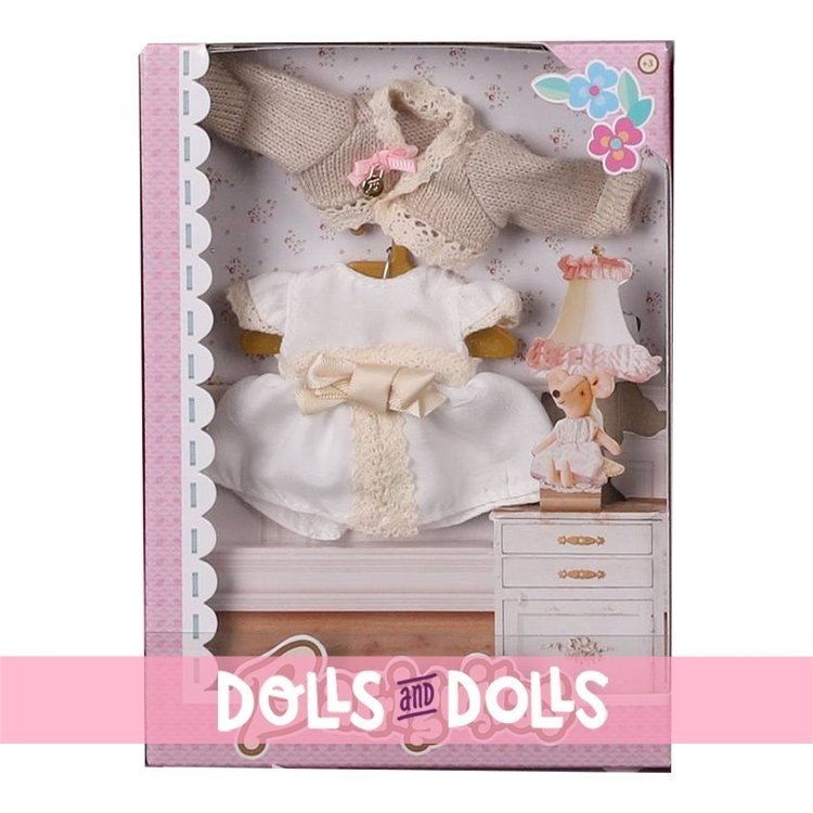 Complements for Barriguitas Classic doll 15 cm - Clothes on hanger - White dress with beige jacket