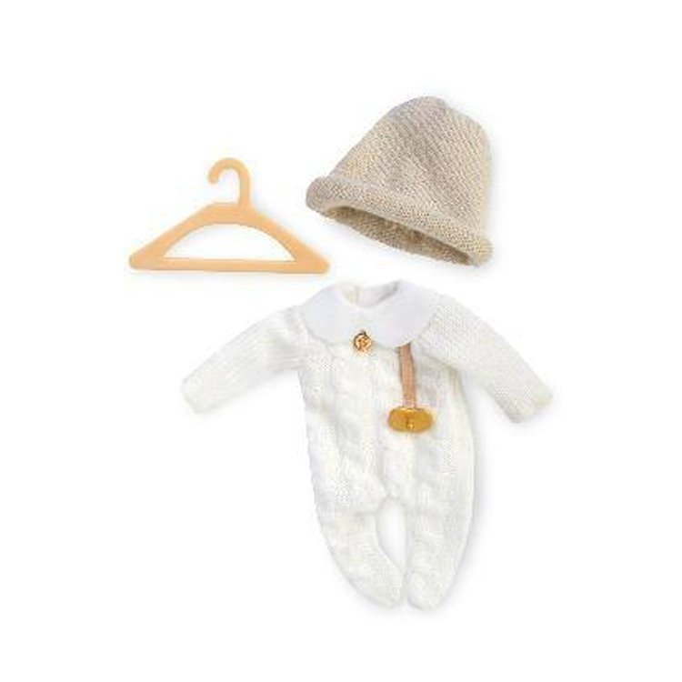 Complements for Barriguitas Classic doll 15 cm - Clothes on hanger - White set with beige beanie